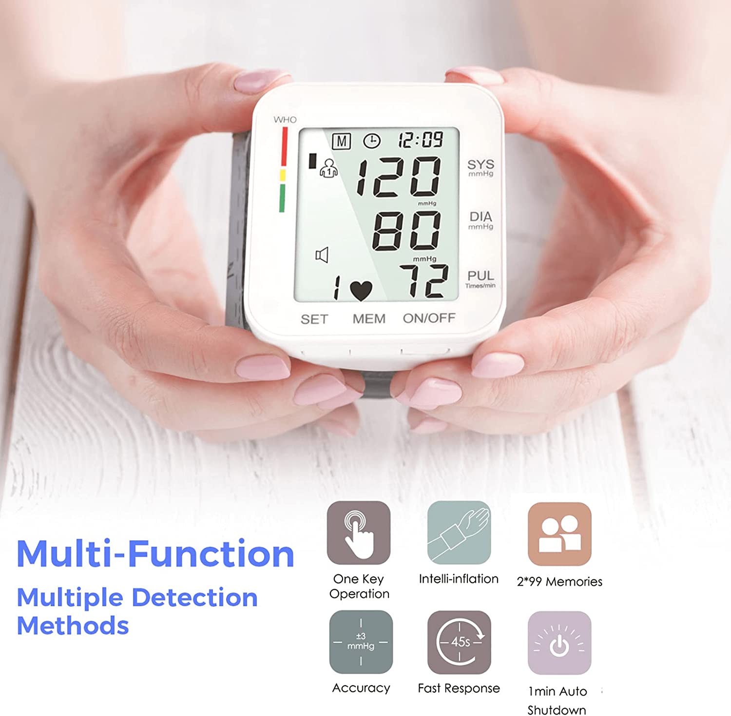 MMIZOO Blood Pressure Monitor Wrist Bp Monitor Large LCD Display Blood
